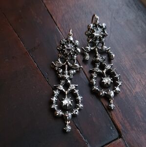Antique Georgian Gold and Silver Table Cut Diamond Earrings
